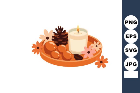 Autumn Cozy Decorative Tray with Candle – A Warm Graphic Design Asset