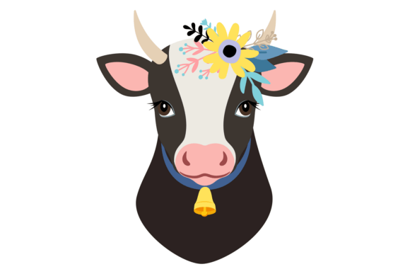 Cow Portrait in Rustic Decorative Style Graphics