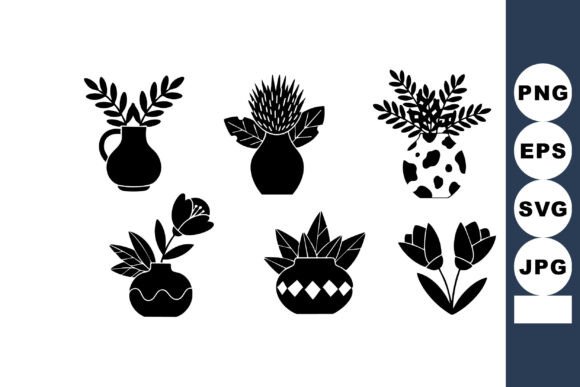 Decorative Black Silhouette Flower Vases: A Stylish Graphic Asset for Local Branding