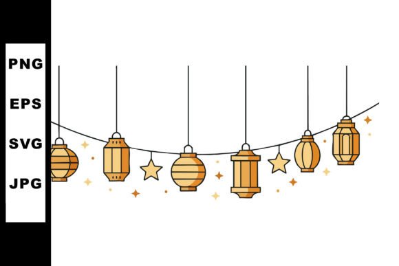 Decorative Hanging Lanterns Garland for Website and Editorial Graphics
