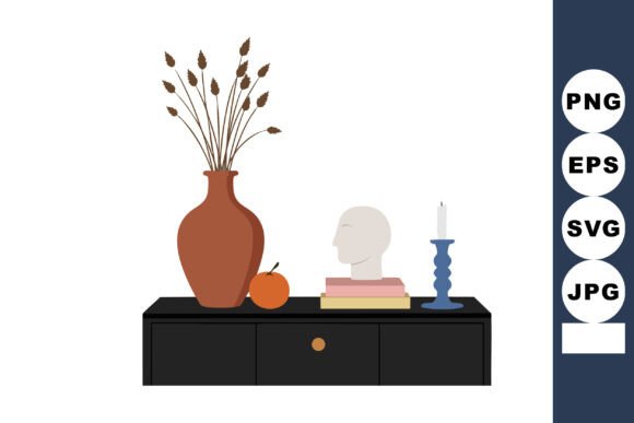 Decorative Still Life with Vase, Books, Graphics