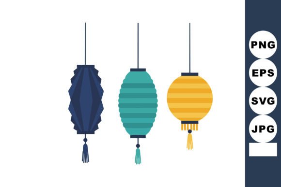 Hanging Decorative Lanterns in Blue Teal: A Festive Graphic for Local Business Branding