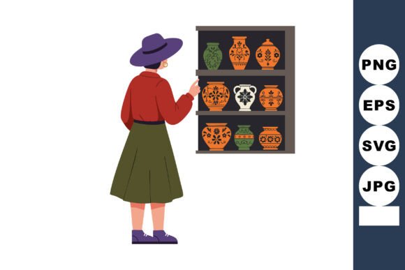 Woman Browsing Decorative Ceramic Pots O – A Versatile Graphic for Creative Sellers